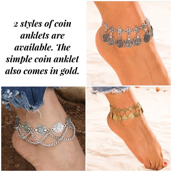 Bohemian Silver Coin Tassel Anklet - Picture 12 of 13